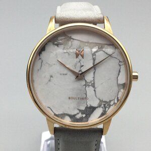 MVMT Boulevard Marble Watch Women 38mm Gold Tone Leather Band New Battery